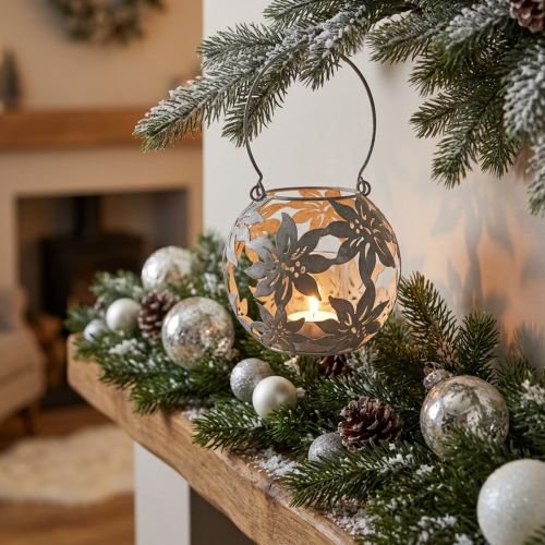 Metallvindlampa Hängande Dekoration Lykta Grå Ø14cm H13cm | Floristik24.se