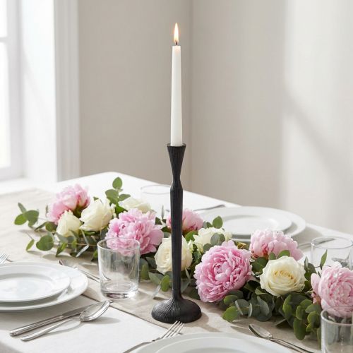 Ljusstake Svart Metall Ljusstake Ø12cm H46cm | Floristik24.se