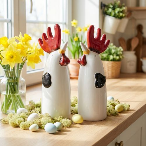 Keramisk Tupp Köksdekoration Kyckling Vit H23cm 2 st | Floristik24.se