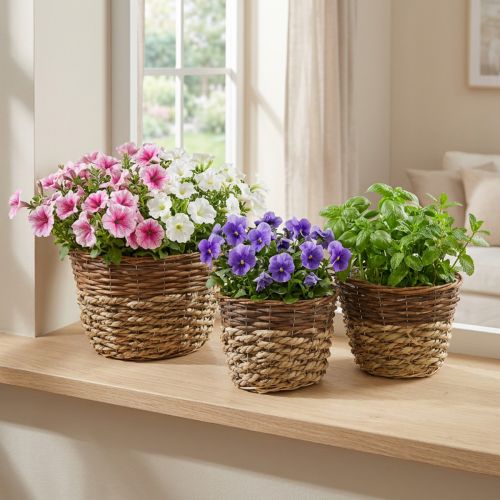 Naturlig korg för plantering, korgdekoration, växtskålar natur L21/19/16cm H21/19/16cm set om 3 | Floristik24.se