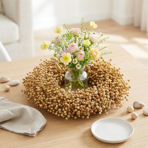 Boho dekorativ krans, dekorativ krans av lin, naturlig krans, torr, Ø28 cm | Floristik24.se