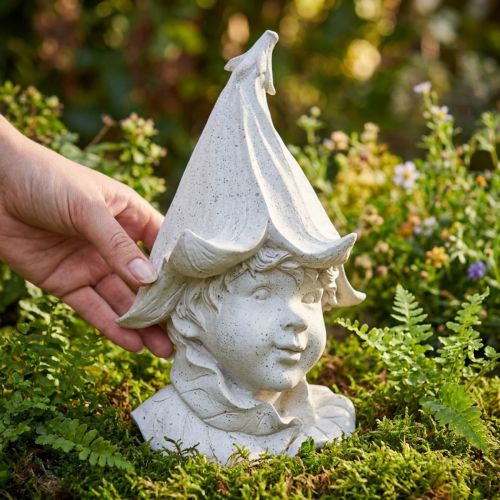 Artikel Dekorativ gnomhuvudfigur för snygga trädgårds- och vardagsrumsdetaljer, grå, 30 cm