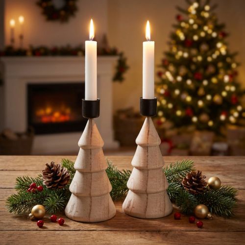 Ljusstake i trä, julgransdekoration, naturlig, H16cm, 2 st | Floristik24.se