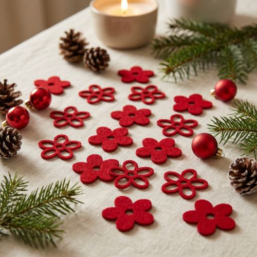 Strödekor filt blomma röd assorterad i en blandning Ø4cm 72 st | Floristik24.se