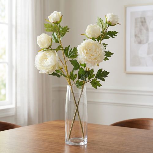 Konstgjorda pioner med 3 blommor Vit kräm 81cm 2st | Floristik24.se