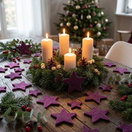 Scatter dekoration stjärnor flockade sammet stjärnor lila bär 4/5cm 40 st | Floristik24.se