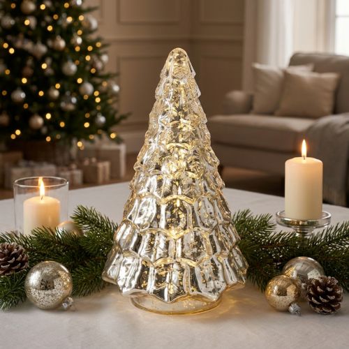 Minijulgran med LED-ljus, silver och guld, 28 cm | Floristik24.se