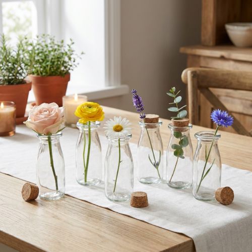 Artikel Minivaser glasvaser med kork H13,5cm Ø5,5cm 6 st