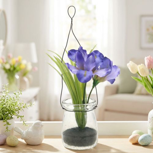 Iris lila i ett glas för att hänga H21,5cm | Floristik24.se