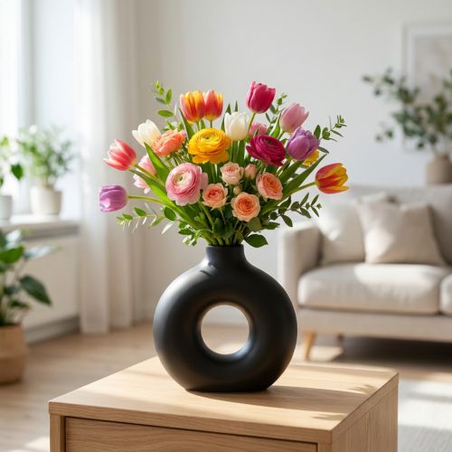 Vas Modern Keramik Svart Modern Oval 21×7×20cm | Floristik24.se