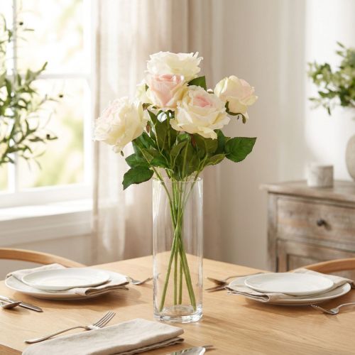 Konstgjorda Rosor Konstgjord Blombukett Rosor Krämrosa Pick 54cm | Floristik24.se