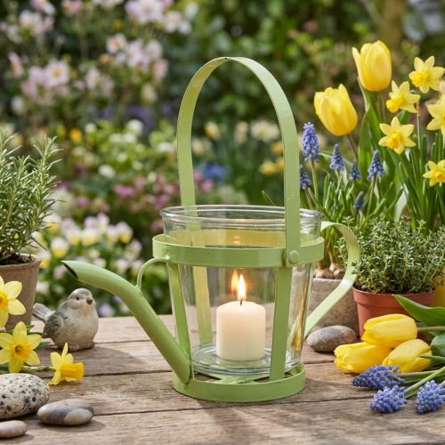 Lykta glas dekorativ vattenkanna metall grön Ø14cm H13cm | Floristik24.se