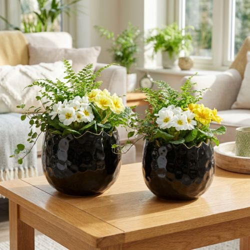 Blomkruka Keramik Ägg Svart Växtkruka Svart Ø12cm 2st | Floristik24.se