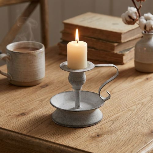 Ljusstake metall ljusstake handtag vit grå 12,5cm | Floristik24.se