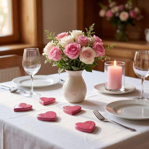 Trähjärtan dekorativa hjärtan rosa glänsande spridd dekoration 4,5cm 8 st | Floristik24.se
