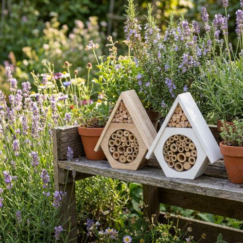 Insektshotell Honeycomb Bee Hotel Trä Vit Natur H18,5cm 2st | Floristik24.se