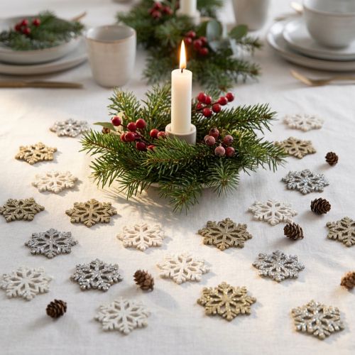 Snöflingor träglittermix Ø2cm 144p | Floristik24.se