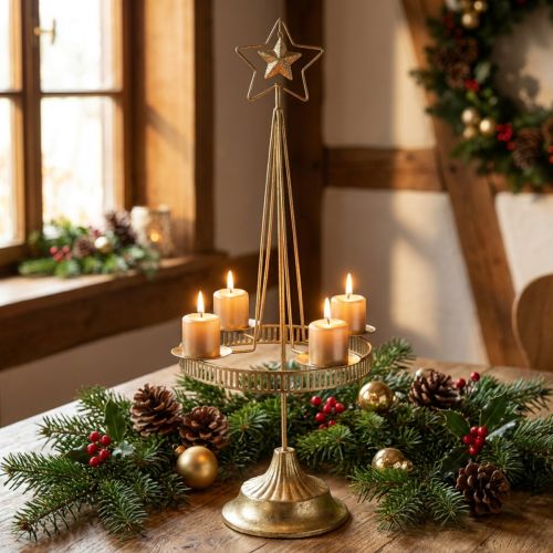 Ljusstake Pelare Ljus Stjärna Guld Ø23cm H49,5cm | Floristik24.se