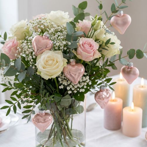 Mini glashjärtan rosa 4cm 12 st | Floristik24.se
