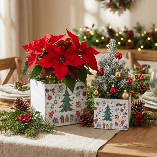 Träkruka Juldekoration vit, färgad 20 × 20/15 × 15 cm, set om 2 | Floristik24.se