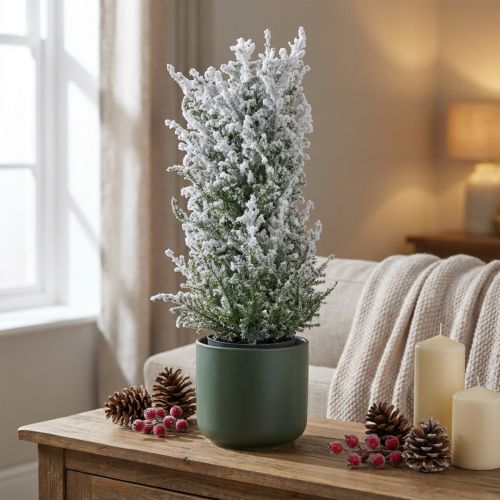 Konstgjord enbär i kruka insnöad konstväxt H47cm | Floristik24.se