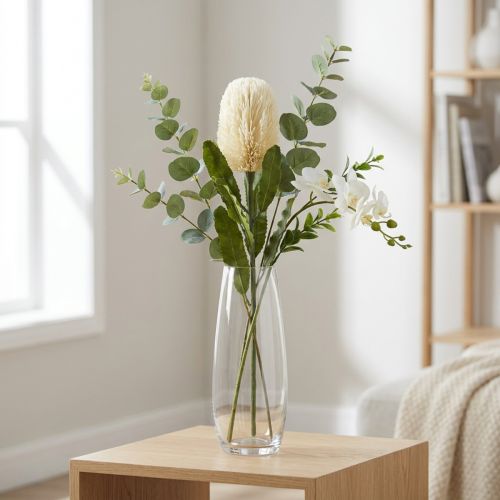 Konstgjord blomma Banksia White Cream Artificial Exotics 64cm | Floristik24.se
