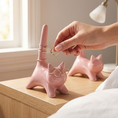 Artikel Dekorativ kattfigur, idealisk dekoration för sovrum och badrum, 14 cm, 2 delar