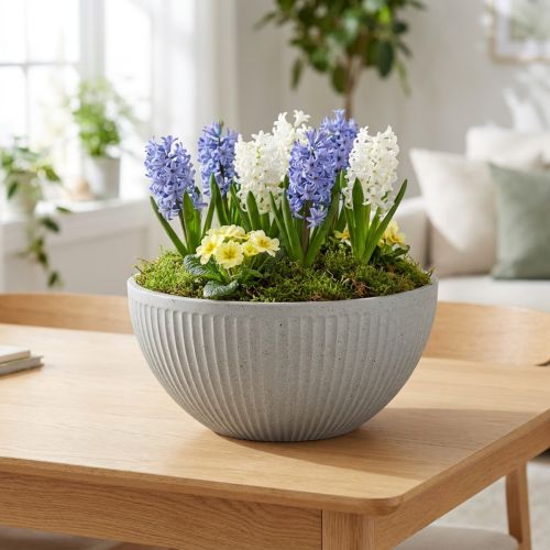 Växtskål, melerad grå plast, Ø35 cm, H16,5 cm | Floristik24.se