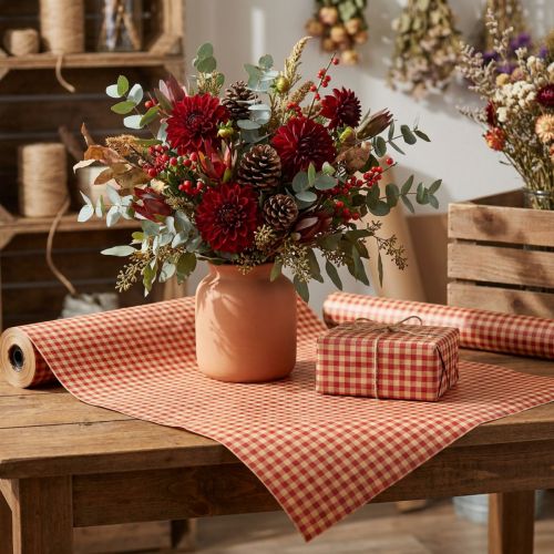 Blomsilke 50cm rutig röd 5kg | Floristik24.se