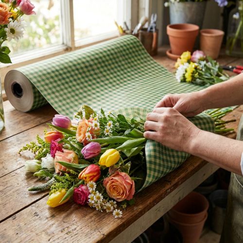 Blomsiden 75cm rutig grön 8kg | Floristik24.se