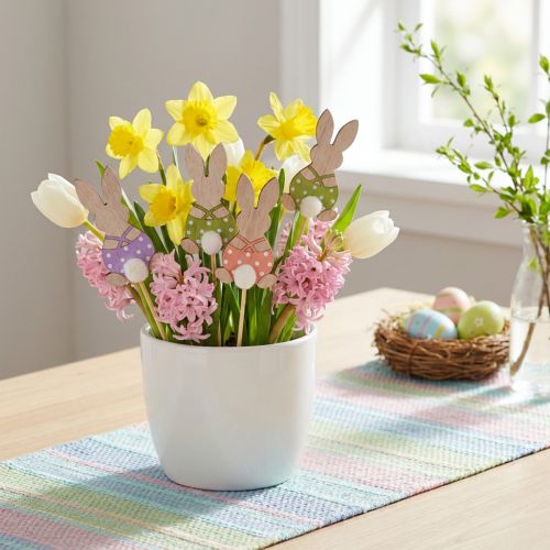 Artikel Blompinne Färgglad kanin Trädekoration Påsk 6cm 12 st