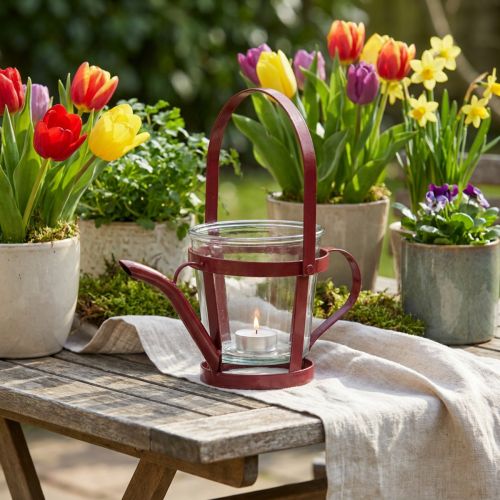 Lykta glas dekorativ vattenkanna metall röd Ø14cm H13cm | Floristik24.se