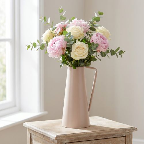 Dekorativ metallvas, dekorativ kanna, rosa, konisk, vintage blomvas, 38 cm | Floristik24.se
