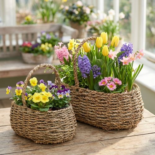Växtkorg med handtag korg blomsterkorg L23/35cm set om 2 | Floristik24.se