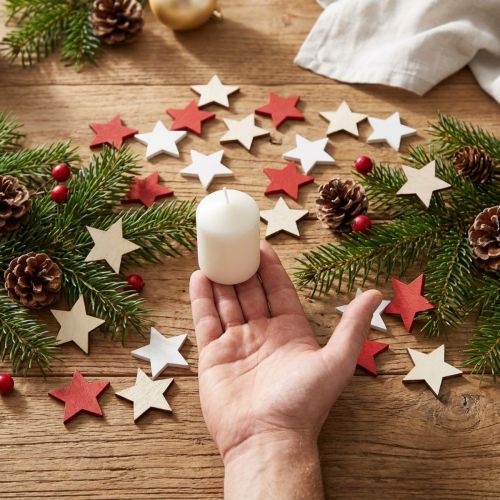 Scatter dekoration trästjärnor natur, röd, vit 3cm mix 72 st | Floristik24.se