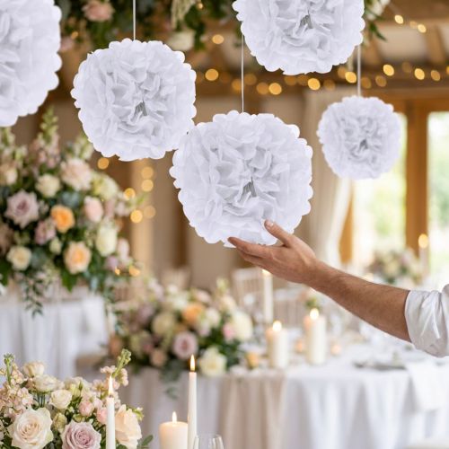 Pompom papper Ø30cm vit 5st | Floristik24.se