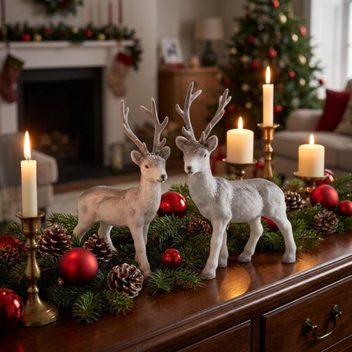 Deco rådjur flockade/snöade 27,5cm 2 st | Floristik24.se
