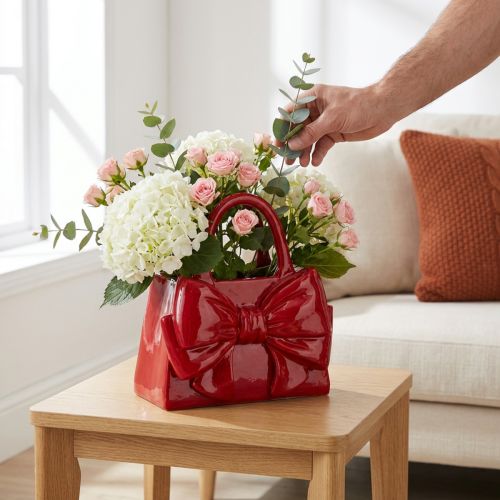 Artikel Dekorativ handväskvas med rosett, glansig, 22 cm