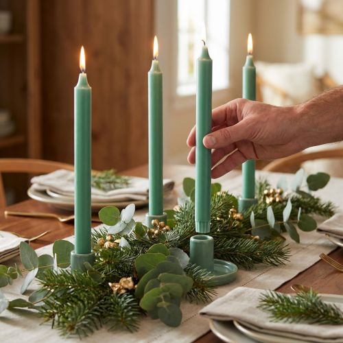 PURE Taper Candles Green Emerald Wenzel Candles 250/23mm 4st | Floristik24.se