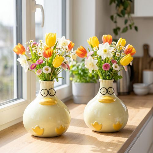Ankfigurvas, keramik, glad design, perfekt för moderna interiörer, 15 cm, 2 stycken | Floristik24.se