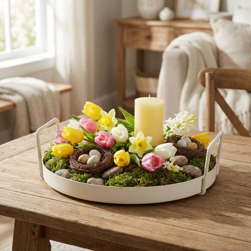 Artikel Bricka med praktiska handtag, vintage-look, för mångsidiga dekorationsidéer med blommor och naturmaterial, 30 cm
