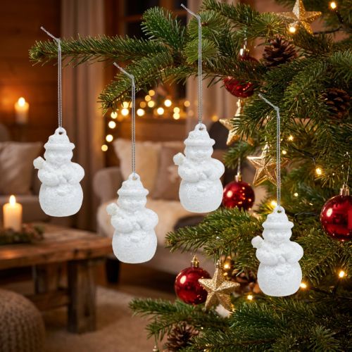 Snögubbe vit med glimmer som galge 4,5 cm 12st | Floristik24.se