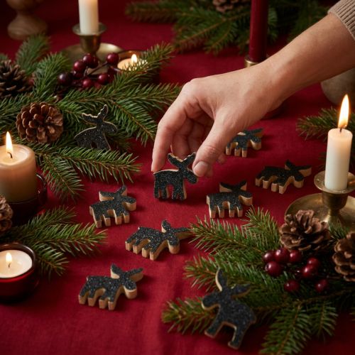 Julströdekoration älgträ svart glitter 5×5,5cm 12 st | Floristik24.se