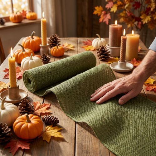 Bordslöpare jute jute tejp bordstejp olivgrön B15cm L10m | Floristik24.se