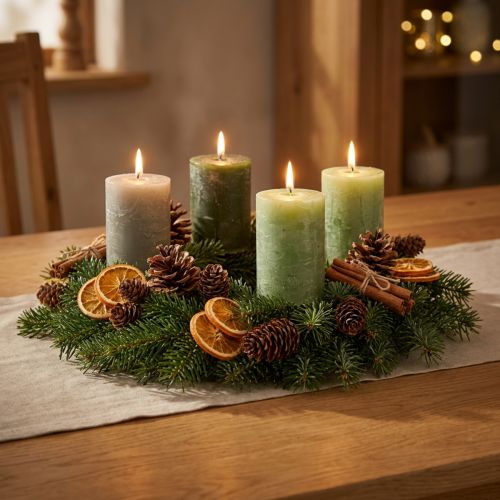 Artikel Gröna blockljus, 3 skärmar, enfärgade, rustika, 70x100mm, set om 12, för dekoration och advent