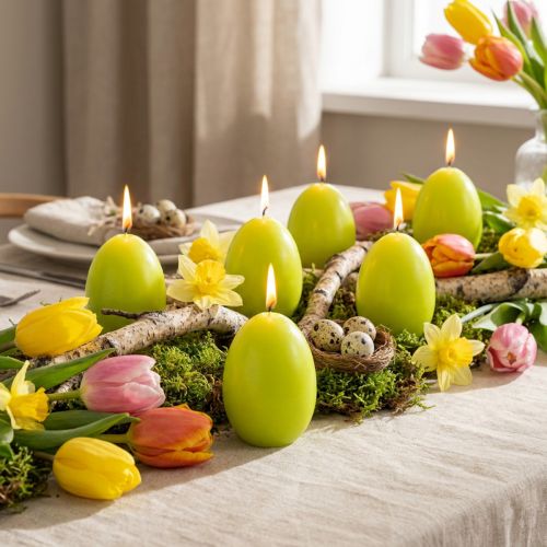 Påskljus, äggformade, äggformade påskljus, limegröna, 9 cm, 20 timmar, 6 stycken | Floristik24.se