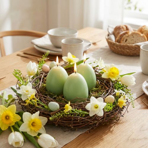 Påskljus, äggformade, gröna, 9 cm, 20 timmar, 6 stycken | Floristik24.se