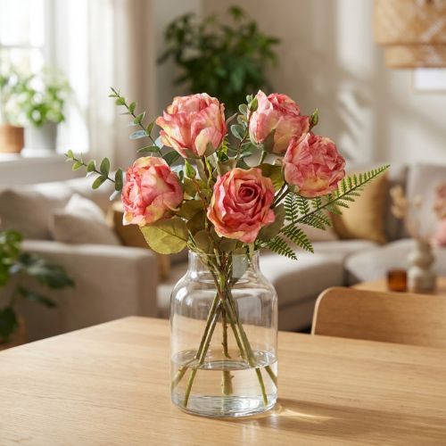 Konstgjorda rosor rosa dekorativa rosor med knoppar L44cm 4 st | Floristik24.se