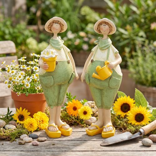 Dekorativa trädgårdsfigurer, borddekoration, sommar, grön/gul, 16,5 x 5,5 cm, 2 stycken | Floristik24.se