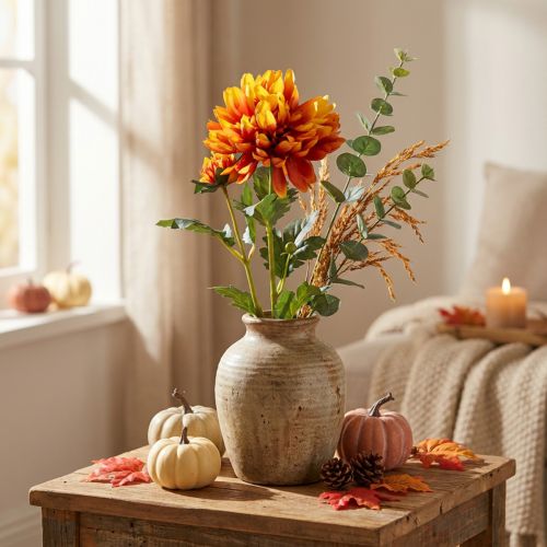 Konstgjorda blommor dekoration dahlior konstgjorda blommor orange 62cm | Floristik24.se